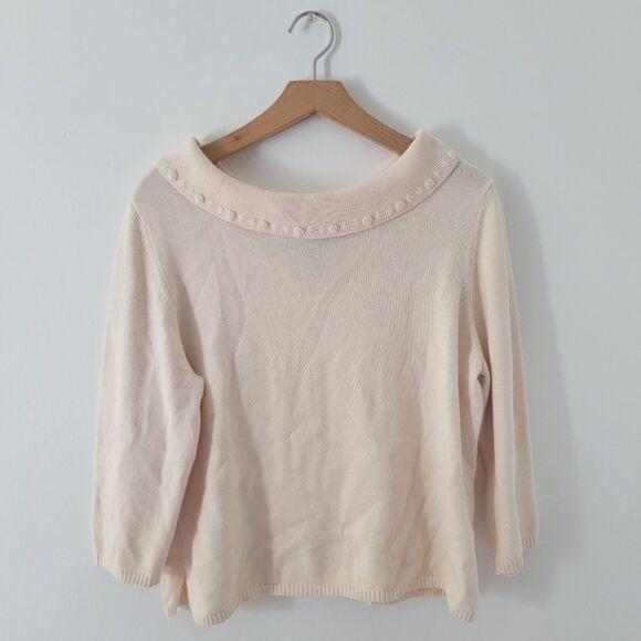 Cream Cowl Neck Sweater with Lace Trim and Relaxed Fit - Picture 1 of 6